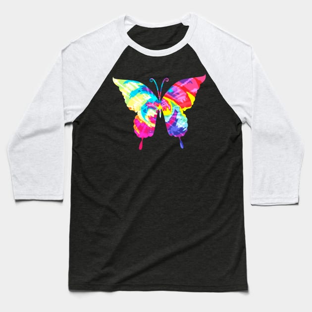 Tie Dye Rainbow Butterfly Colorful Art Baseball T-Shirt by lunamoonart